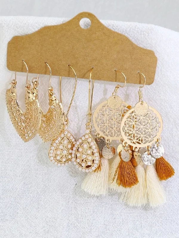 Women's designer dangle earrings-Beautiful Gold Boho 3 Piece Set of Earrings