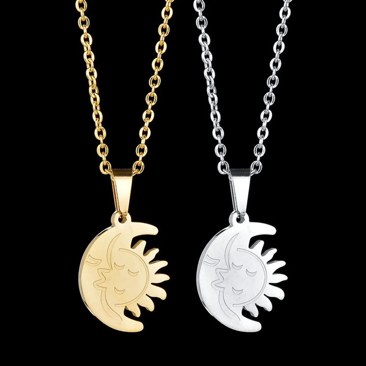 Women’s chic necklace-Casual Sun Moon Stainless Steel Plating Pendant Necklace