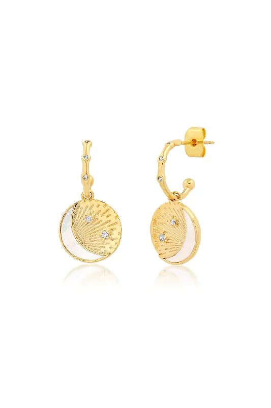 Women's bold statement earrings-Mother Moon Crescent Huggies