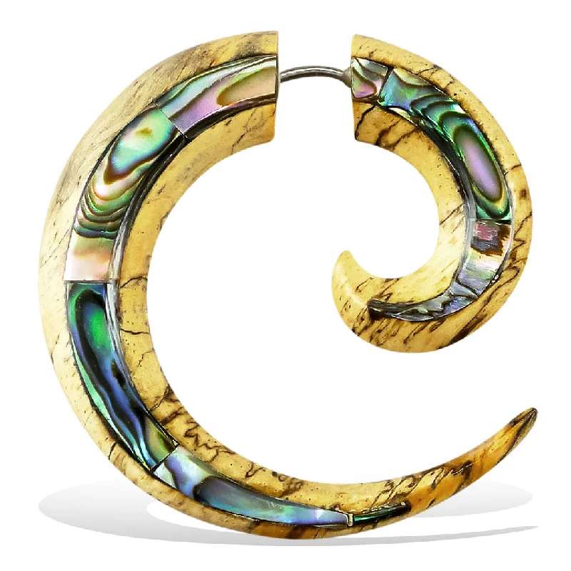 Women's designer stud earrings-<span>EFWA-001<span>: </span></span>Abalone Spirals - Wood with Abalone