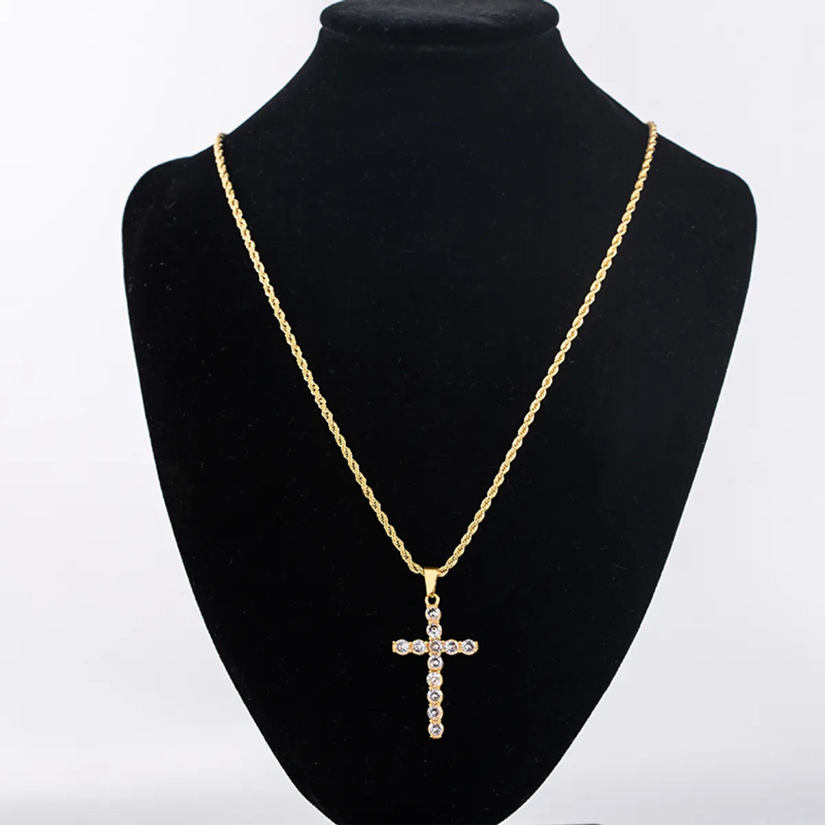 Women’s couples necklace-Stainless Steel 18K Gold Plated Business Simple Style Cross Plating Inlay Rhinestones Pendant Necklace