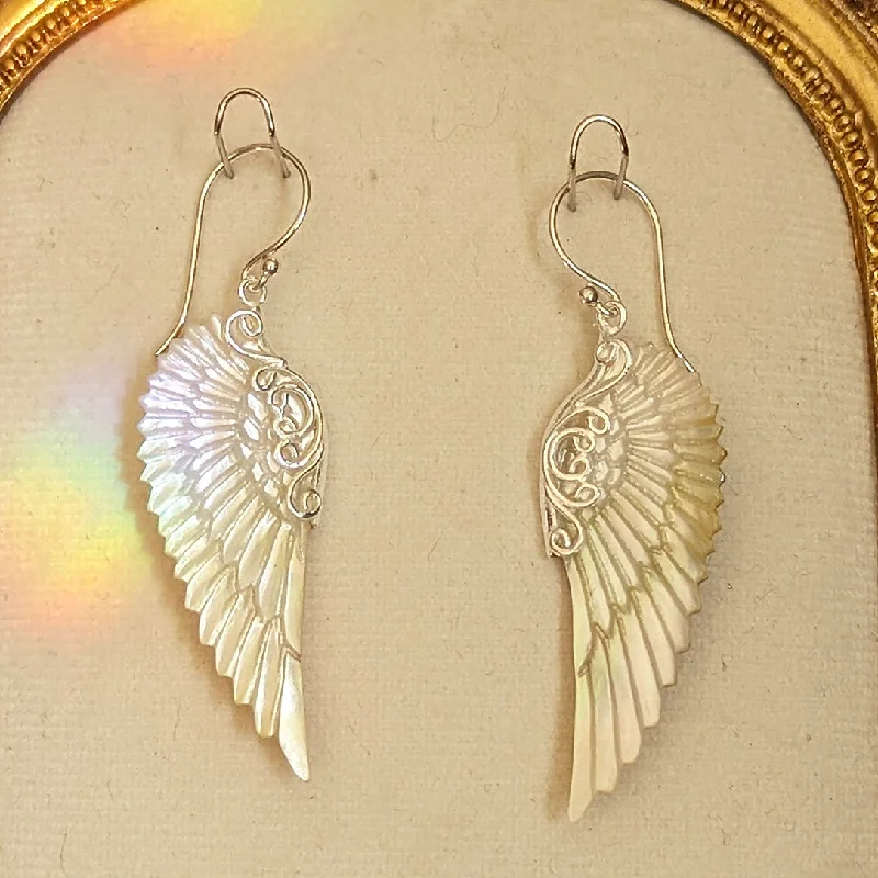 Women's heart-shaped hoop earrings-<span>ETS-018<span>: </span></span>Ethereal Wings - Shell in Silver