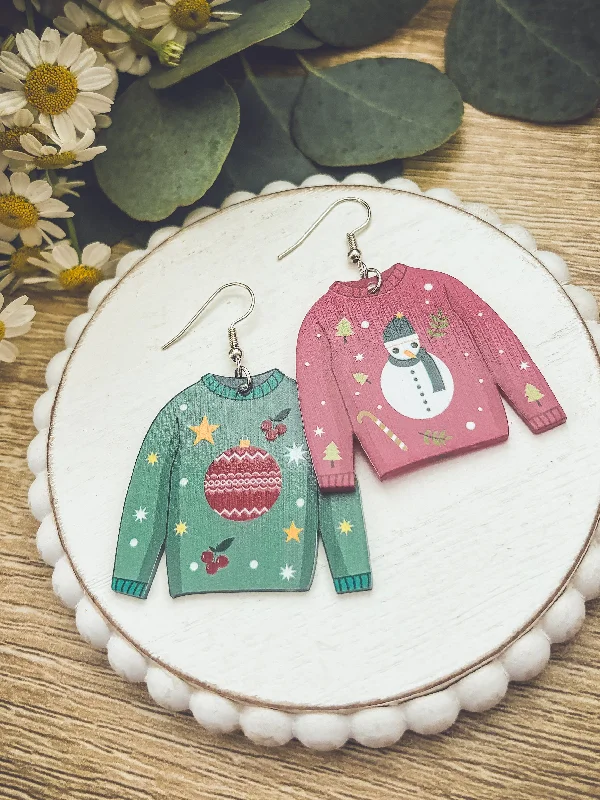 Women's oval earrings-Adorable Christmas Sweater Earrings