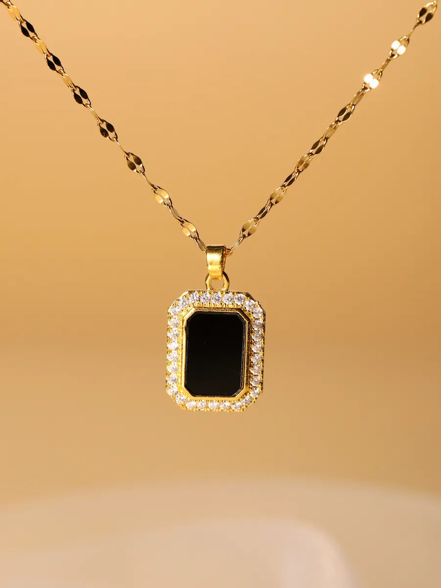 Women’s pendant necklace-Glam Simple Style Rectangle Stainless Steel Plating Inlay Zircon 18k Gold Plated Pendant Necklace