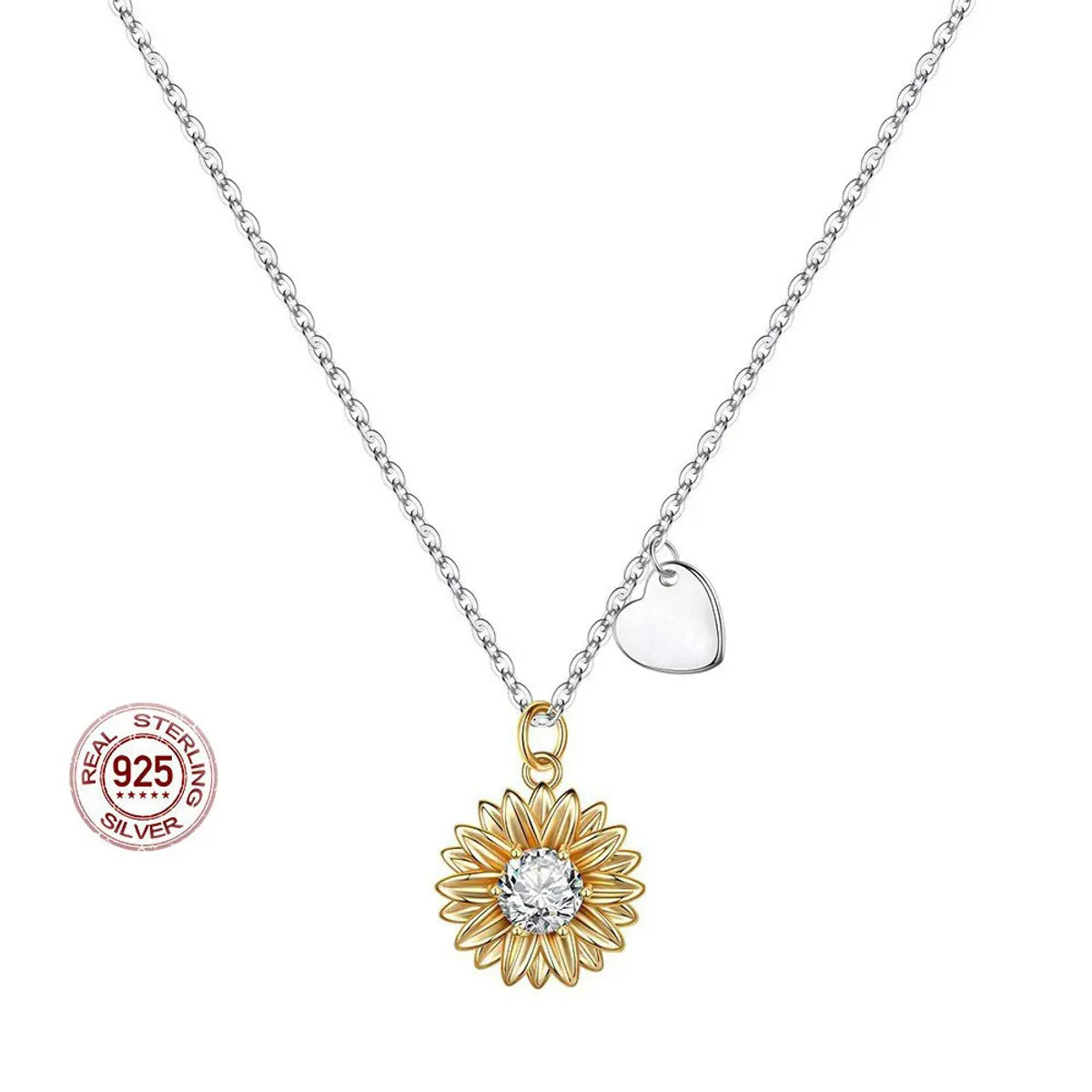 Women’s silver necklace-Wholesale Elegant Sunflower Letter Sterling Silver Zircon Pendant Necklace