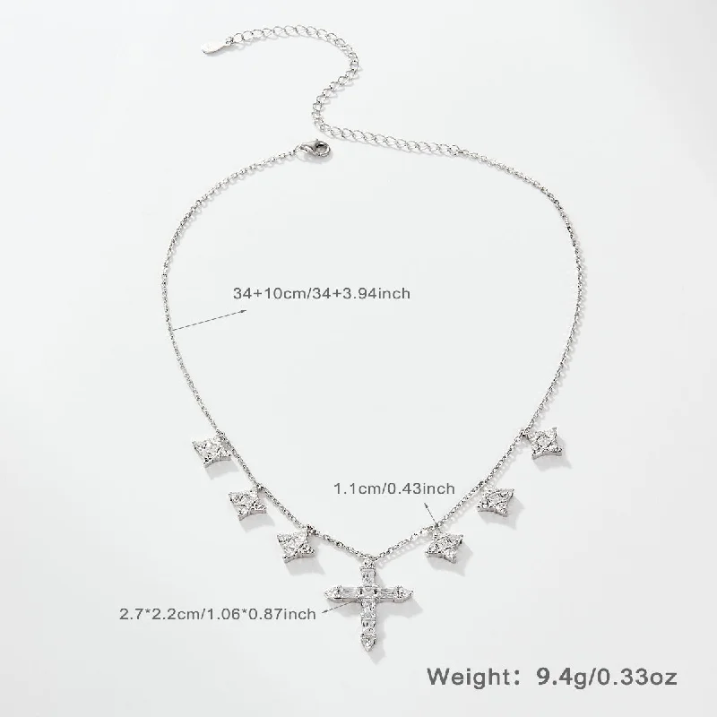 Women’s necklace design-Sterling Silver Simple Style Cross Plating Inlay Zircon Pendant Necklace