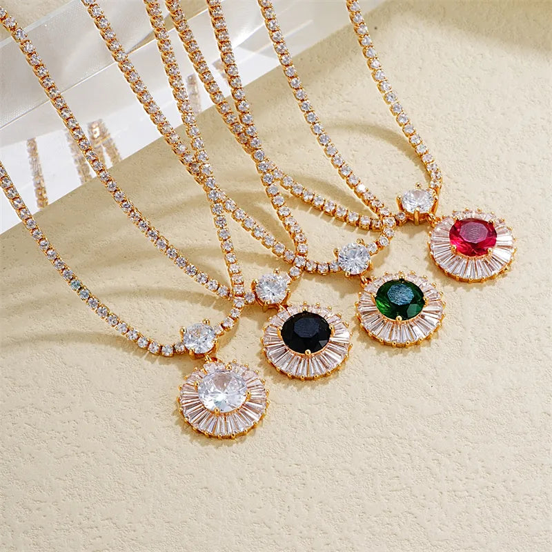 Women’s chic necklace-Copper IG Style Elegant Plating Inlay Round Zircon Pendant Necklace