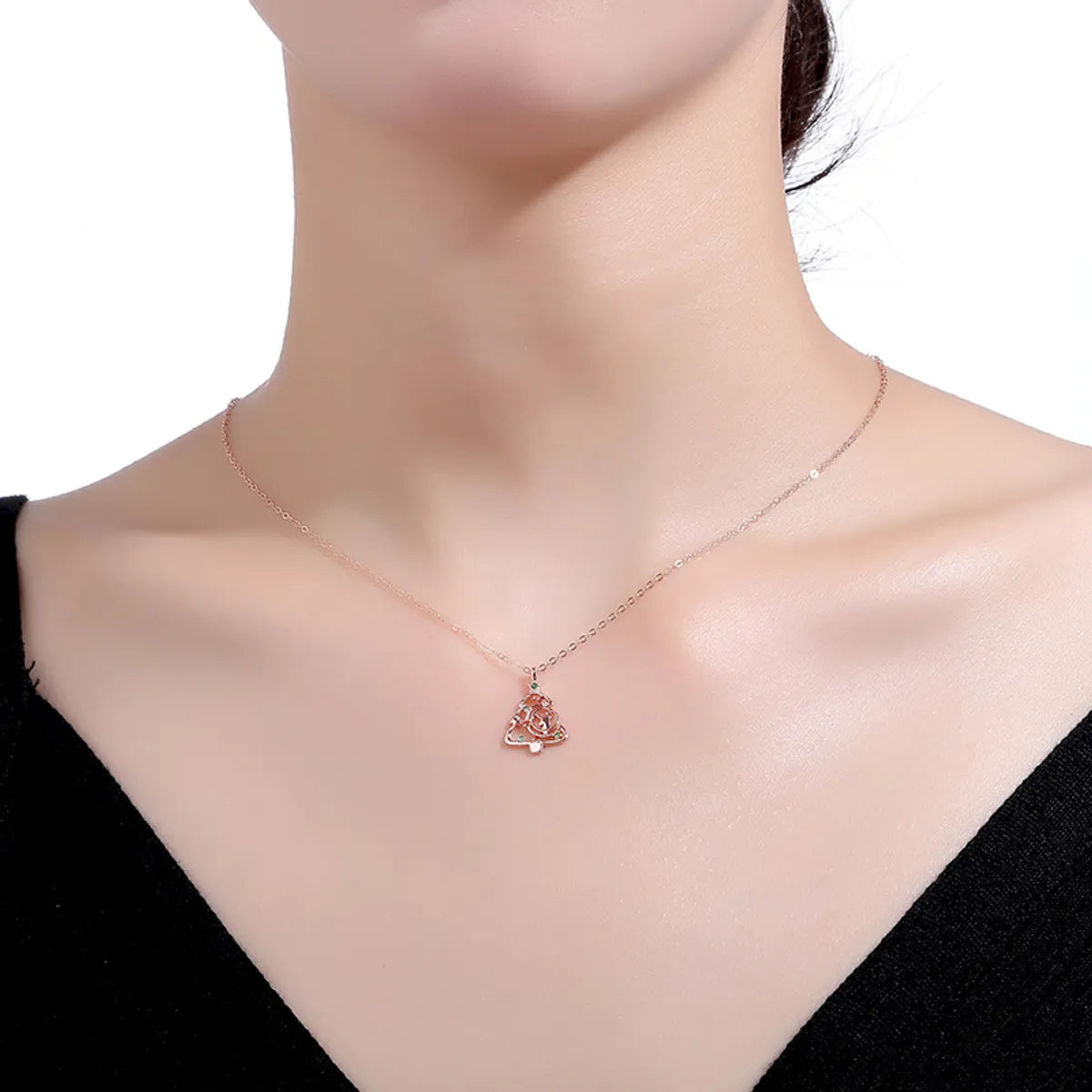 Women’s anniversary necklace-Ig Style Sweet Christmas Tree Elk Sterling Silver Zircon Pendant Necklace In Bulk