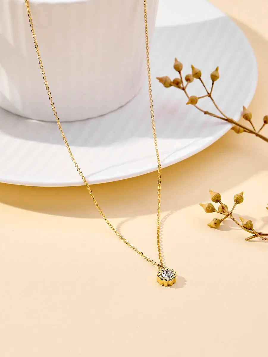 Women’s luxury gold necklace-Simple Style Commute Water Droplets Stainless Steel Plating Inlay Zircon 18k Gold Plated Pendant Necklace