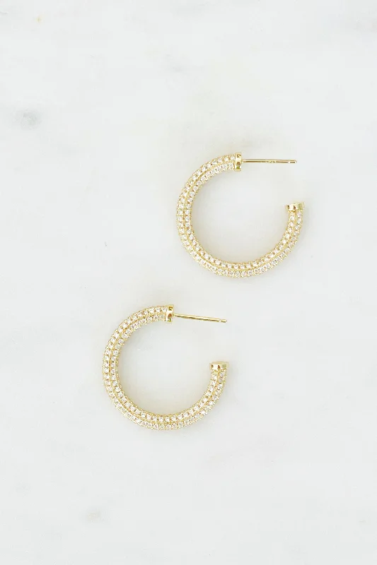 Women's personalized hoop earrings-Totally Tubular Pave Hoop