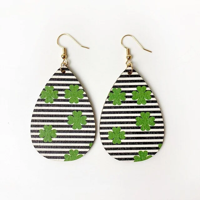 Women's evening earrings-Fun Wood Striped Saint Patrick’s Day Earrings