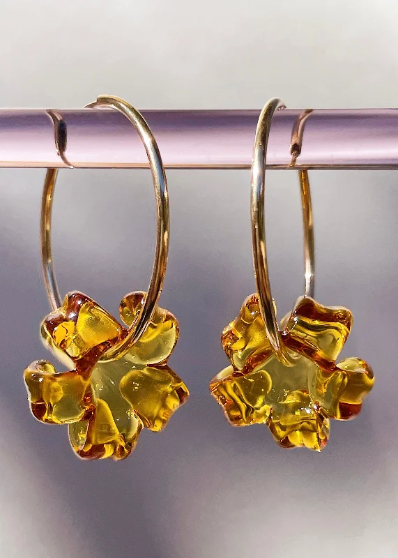 Women's contemporary earrings-Puakenikeni Flower Hoop Earrings