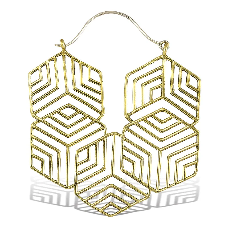 Women's luxe earrings-<span>BRES-240<span>: </span></span>Hexagon Hoops - Silver Post