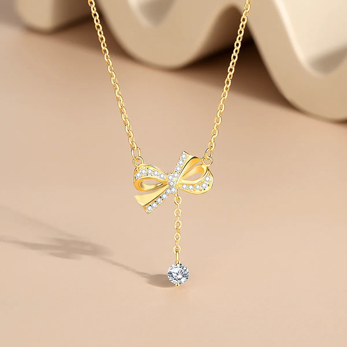 Women’s charm necklace-Simple Style Bow Knot Sterling Silver Plating Inlay Zircon Pendant Necklace