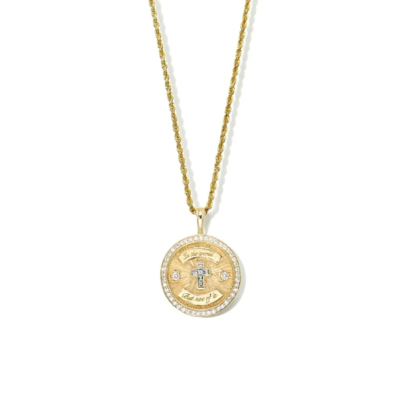 Women’s affordable necklace options-Diamond Cross Coin with Pavé Border | Ready to Ship