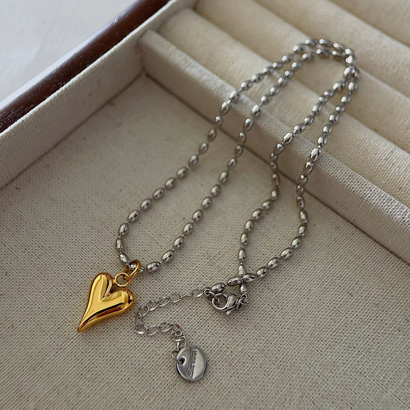 Sd134 Heart of Gold Silver Necklace