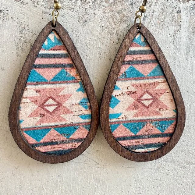 Women's edgy earrings-Beautiful Wood and Cork Navajo Sands Earrings