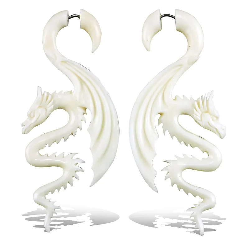 Women's bridal earrings-<span>EFB-108<span>: </span></span>Argon Dragons - Bone