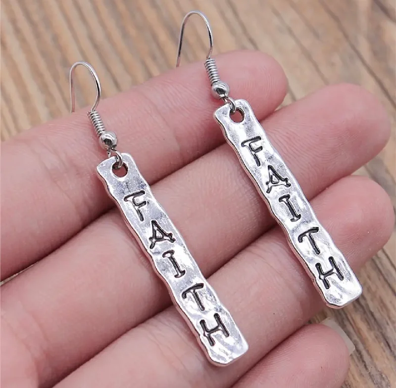 Women's holiday earrings-Beautiful Hammered Silver Faith Earrings