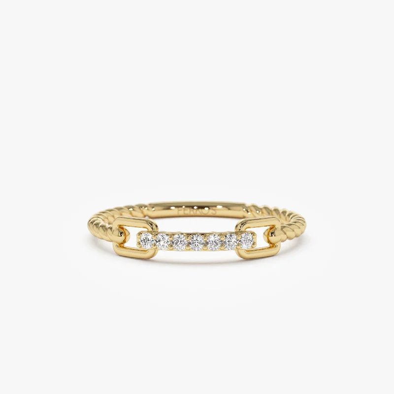 Women’s two-tone engagement ring-14k Braided Stackacble Pave Diamond Ring