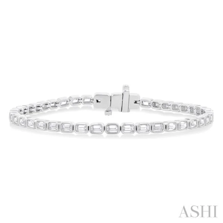 Women's designer bracelet-4 3/4 Ctw East-West Bezel Set Emerald Cut Diamond Tennis Bracelet in 14K White Gold