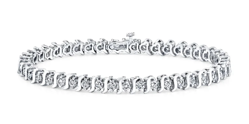 Women's stylish bangle-S-Link Diamond Bracelet (1.00 ct Diamonds) in White Gold