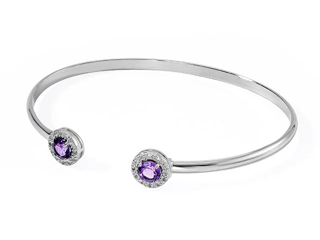 Women's silver chain bracelet-Silver Amethyst and White Topaz Cuff Bracelet