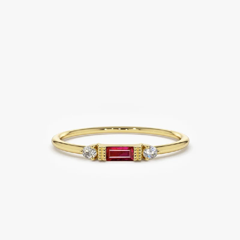 Women’s diamond engagement ring online-14K Baguette Ruby With Diamond Ring