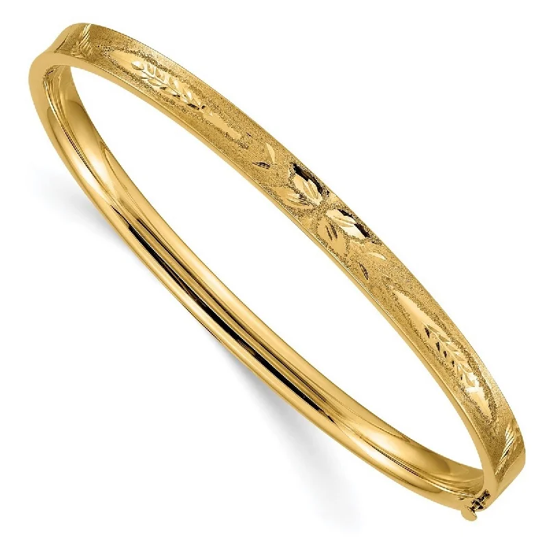 Women's dainty bracelet-Curata 14k Yellow Gold 3/16" Sparkle Cut Concave Hinged Bangle Bracelet