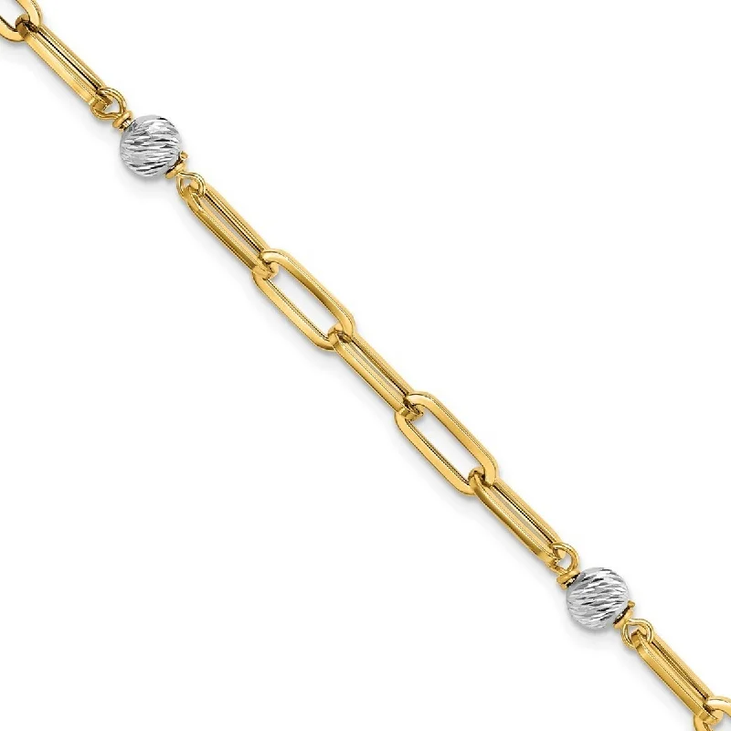 Women's party bracelet-Curata 14k Two tone Gold Polished Sparkle Cut Beads and Fancy Link Bracelet 7.5 Inch