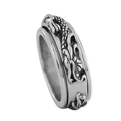 Women’s colored gemstone ring-Sterling Silver Dragon Spinner Ring