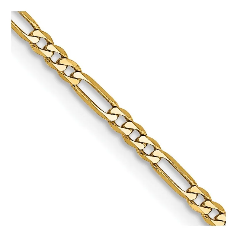 Women's lucky charm bracelet-Curata 14k Yellow Gold 1.80mm Flat Figaro Chain Bracelet - 7 Inch