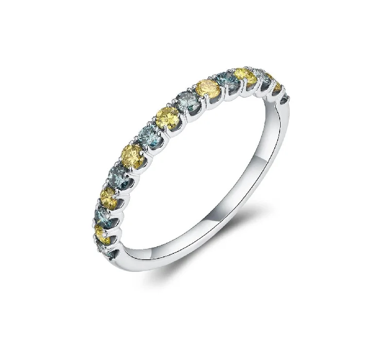 Women’s luxury engagement ring-Yellow with Blue Diamond Half Eternity Ring