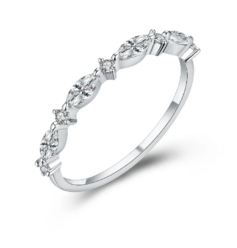 Women’s diamond solitaire engagement ring-Round & Marquise Diamond Half Eternity Ring