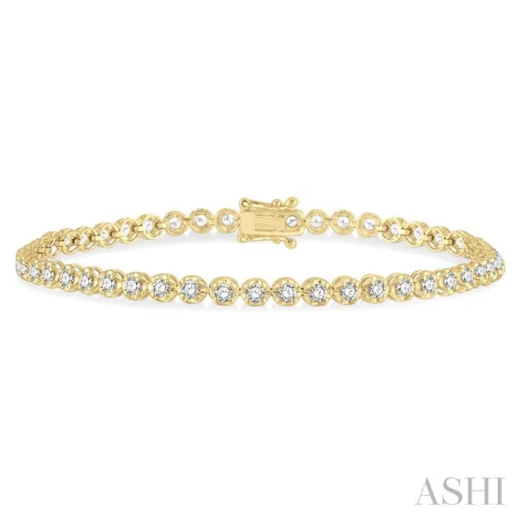 Women's chunky bangle-2 Ctw Round Cut Diamond Illusion Tennis Bracelet in 14K Yellow Gold