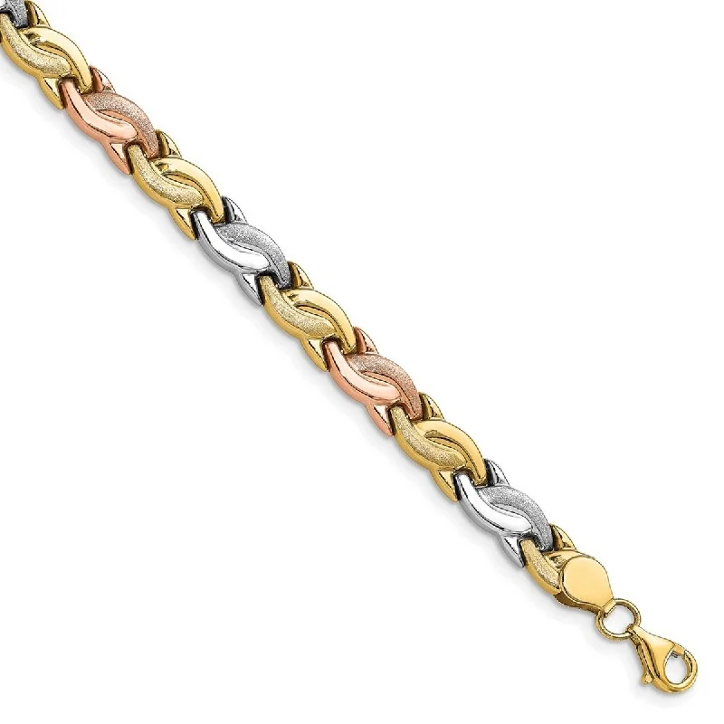 Women's romantic bracelet-Curata 10k Tri color Gold Polished and Brushed Wave Bracelet 7.5 Inch