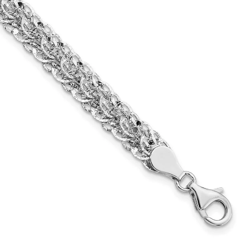 Women's sporty bracelet-Curata 14k White Gold Polished Sparkle Cut Fancy Link Bracelet 7.5 Inch