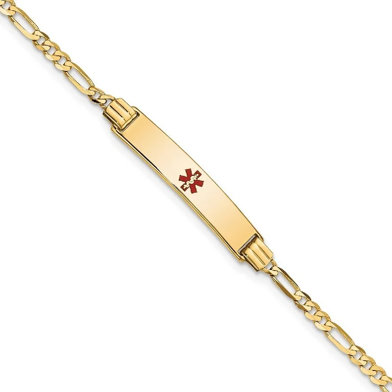 Women's beach bracelet-Curata 5.5mm 14k Engravable Medical Red Enamel Figaro ID Bracelet