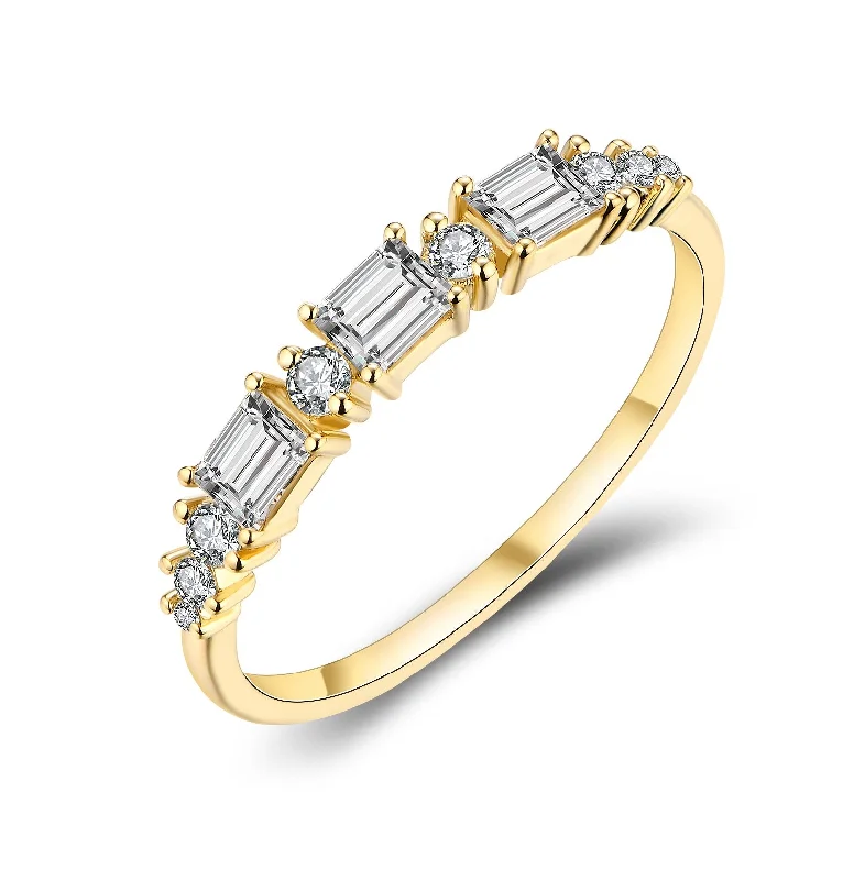 Women’s affordable vintage engagement ring-Baguette and Round Diamond Half Eternity Ring