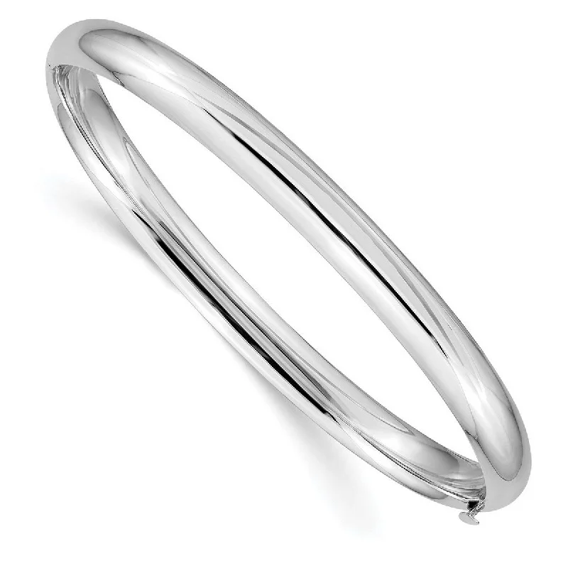 Women's gemstone bangle set-Curata 14k White Gold High Polished 6.00mm Hinged Cuff Stackable Bangle Bracelet