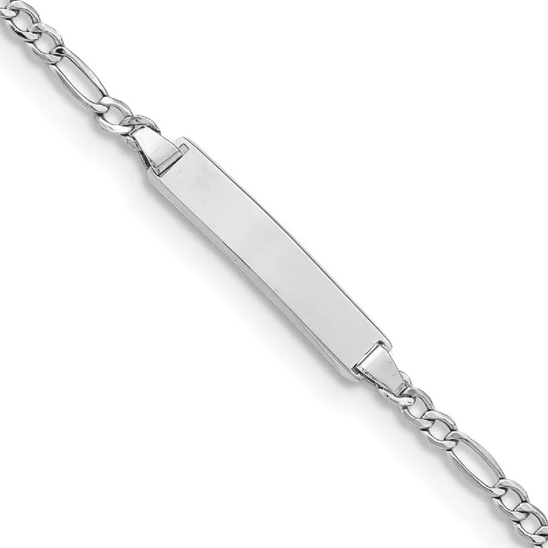 Women's braided bracelet-Curata 4.5mm 14k White Gold Engravable Polished ID With Semi solid Figaro Bracelet