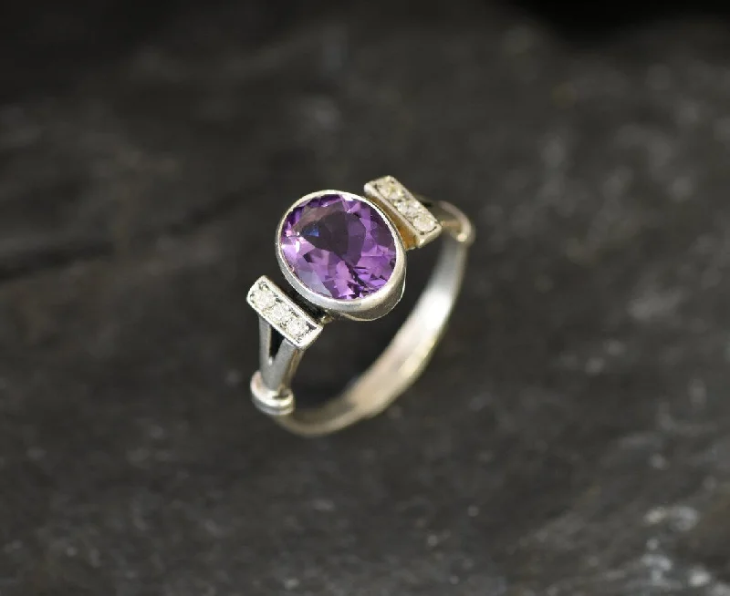 Women’s radiant engagement ring design-Real Amethyst Ring - Purple Engagement Ring - Vintage Oval Ring