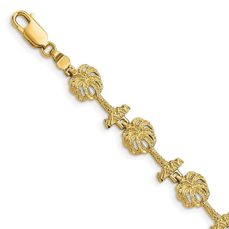 Women's luxury bracelet-Curata 14k Gold Palm Tree Link Bracelet / 2 d 7.25 Inch