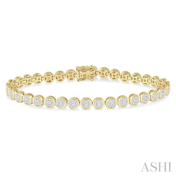 Women's elegant bangle-3 ctw Lovebright Round Cut Diamond Bracelet in 14K Yellow and White Gold