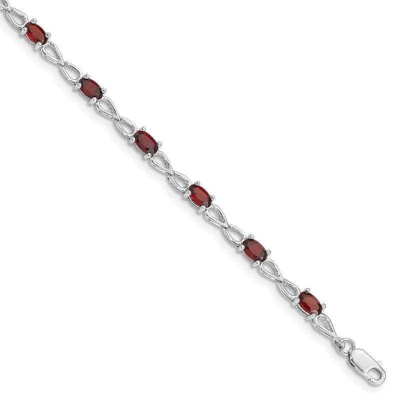 Women's beach bracelet-Curata 925 Sterling Silver Polished Open back Lobster Claw Closure Garnet Bracelet