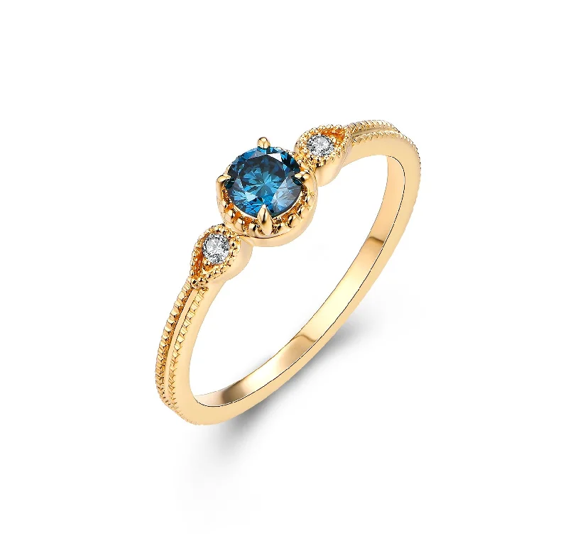 Women’s sapphire and diamond engagement ring-Vintage Blue Diamond Ring