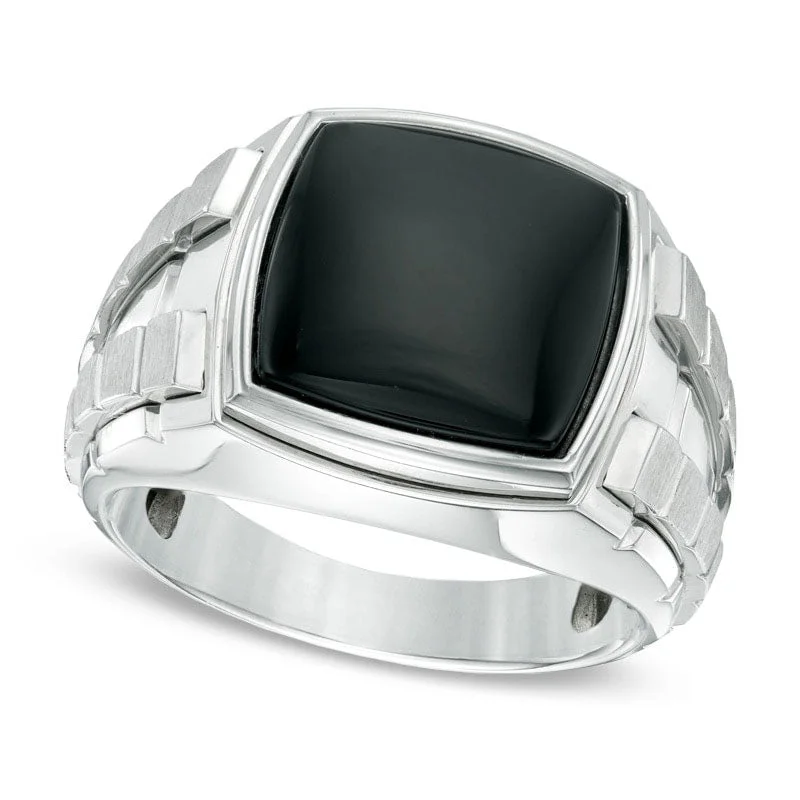 Women’s unique rings for every occasion-Men's 13.0mm Square-Cut Onyx Ring in Sterling Silver