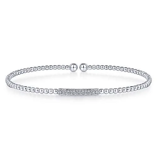 Women's gold bangle-14K White Gold Bujukan Bead Cuff Bracelet with Diamonds