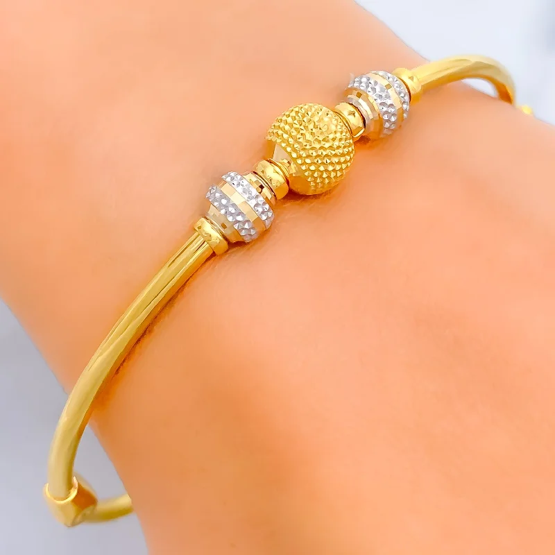 Women's delicate bracelet-Sparkling Striped 22k Gold Bangle Bracelet