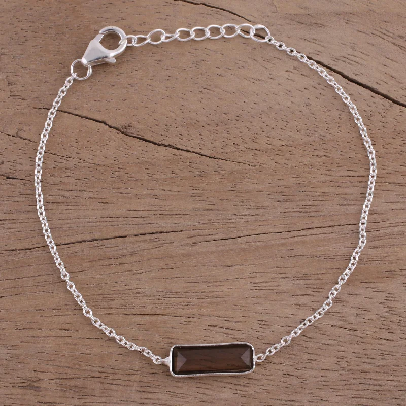 Women's festive bangle-Elegant Prism Smoky Quartz and 925 Silver Pendant Bracelet from India